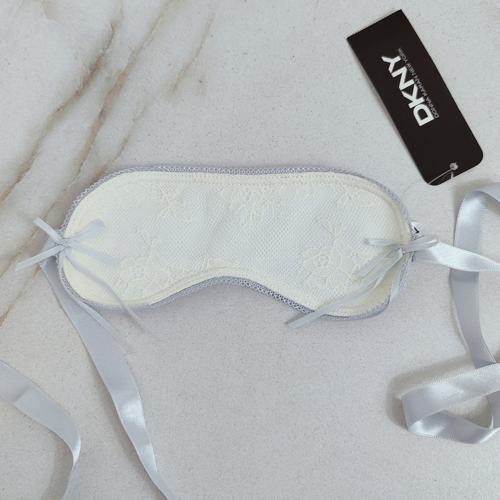NWT DKNY Ivory Lace Blue Ribbon Sleep Mask, OS